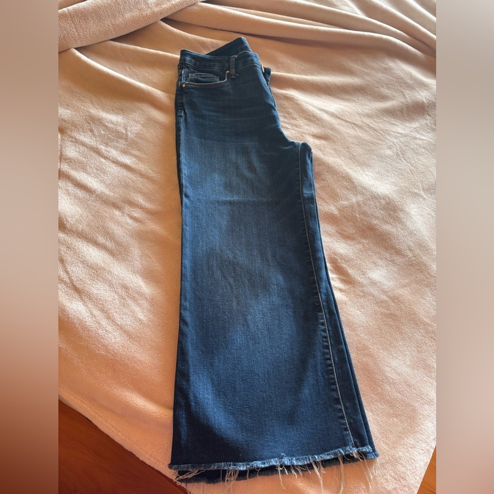 Kut from the Kloth Deep Blue Cropped Raw-Hem Flare Jeans